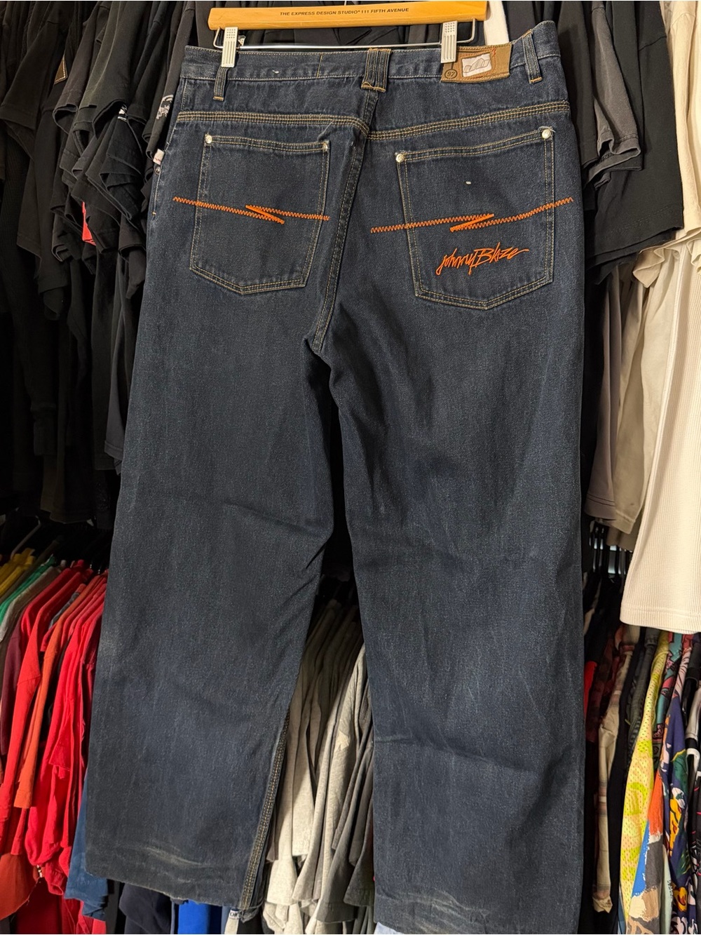 Johnny Blaze Jeans Men’s 36x30 Dark Wash Blue Vintage 90s Baggy Y2K Embroidered